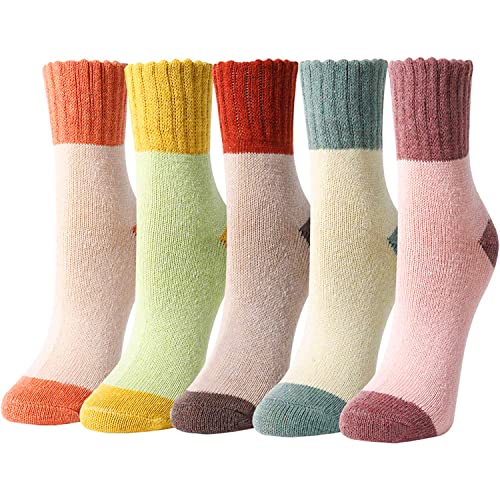 Women's Cozy Thick Wool Stylish Light Color Socks Gifts-5 Pack