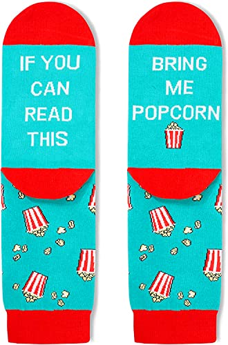 Funny Popcorn Socks for Unisex Adult Who Love Popcorn, Novelty Popcorn Gifts,Men Women Gag Gifts, Gifts for Popcorn Lovers, Funny Sayings If You Can Read This, Bring Me Popcorn Socks