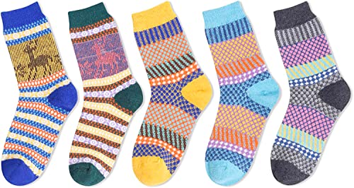 Women's Cozy Thick Colorful Wool Nordic Striped Socks Gifts-5 Pack