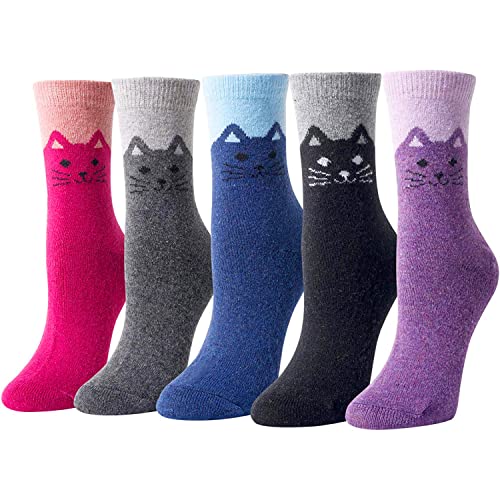 5 Pairs Women Wool Socks Warm Cabin Nordic Vintage Socks Thick Knit Cozy Winter Socks for Women Girls