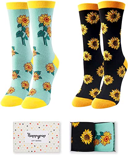 Women's Novelty Crazy Sunflower Socks Gifts For Flower Lovers-2 Pack