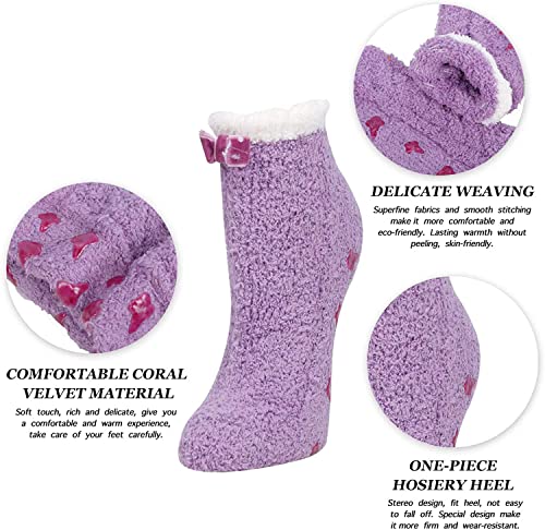 Fuzzy Anti-Slip Socks, Non Slip Socks, Fluffy Slipper Socks for Women Girls with Grippers, Cozy Gifts for Her 4 Pairs