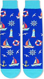 Men's Funny Mid-Calf Knit Blue Sailing Socks