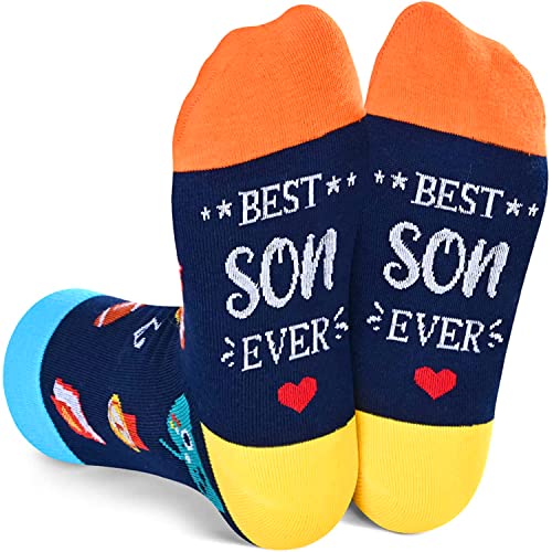 Best Son Gifts, Novelty Crazy Socks, Unique Gifts for Son from Mom and Dad, Father to Son Gifts, Mother to Son Gifts, Best Son Ever Gifts, Gifts for 7-10 Years Old