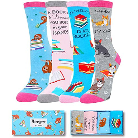 Funny Reading Socks For Book Lovers - Cute Gifts For Readers, Soft Warm Socks With Bookish Quotes, Stocking Stuffers