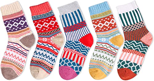 Women's Cozy Thick Colorful Wool Nordic Striped Socks Gifts-5 Pack