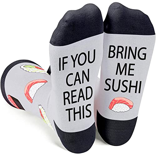 Funny Sushi Socks for Men Who Love Sushi, Novelty Sushi Gifts, Men's Gag Gifts, Gifts for Sushi Lovers, Funny Sayings If You Can Read This, Bring Me Sushi Socks