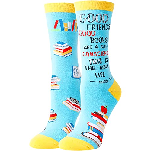 Reading Gifts, Funny Socks for Women, Cool Book Socks, Silly Socks, Thoughtful Gifts for Student, Book Lovers Gifts, Reading Socks