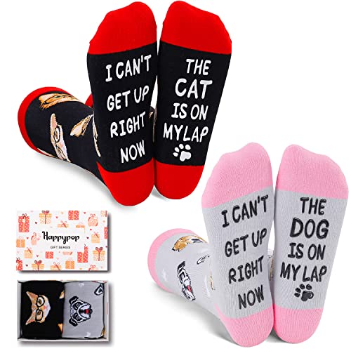 2 Pairs Funny Cat Lover Gifts for Women Dog Mom Gifts for Women, Novelty Cat Socks Dog Socks, Crazy Silly Fun Gifts for Her Pet Socks