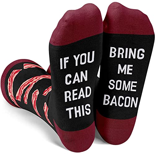 Funny Bacon Socks for Men Who Love Bacon, Novelty Bacon Gifts, Men's Gag Gifts, Gifts for Bacon Lovers, Funny Sayings If You Can Read This, Bring Me Some Bacon Socks