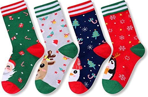 Holiday Socks for Boys Girls, Christmas Presents, Xmas Gifts, Stocking Stuffers, Best Secret Santa Gifts, Funny Children Christmas Socks, Santa Socks, Novelty Christmas Gifts for Kids 4-7 Years Old