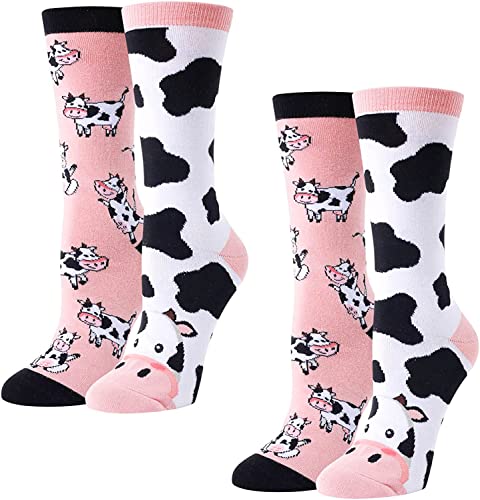 Women's Funny Thick Cute Cow Socks Gifts for Farm Animal Lovers-2 Pack
