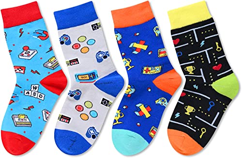 Boy's Funny Colorful Cozy Game Socks Gifts for Gaming Lovers-4 Pack