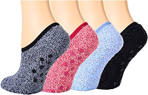 Women's Cozy Low Cut Fluffy Non Slipper Solid Color Socks Gifts-5 Pack