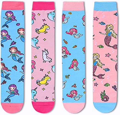 Mermaid Lover Gifts for Girls Mermaid Gifts for Children Fun Girls Novelty Mermaid Socks Knee High, Gifts for 4-7 Years Old Girls
