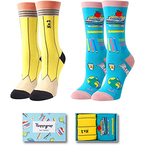 Novelty Women's Book Socks, Funny Pencil Notebook Socks, Best Gifts for Book Lovers, Book Clubs Members, Librarians, Students, Birthdays, Thanksgiving Gifts