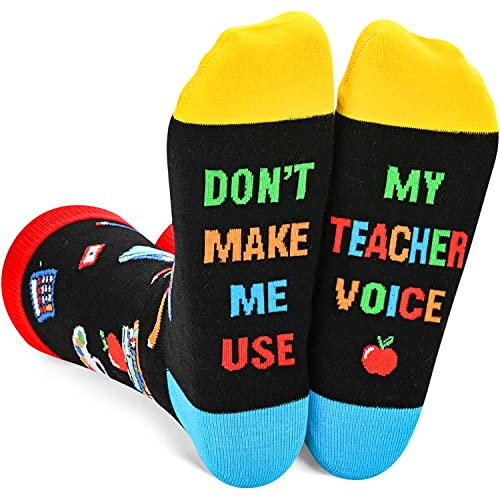 Teacher Appreciation Gifts for Teachers Men Women, Cool Gifts for Teachers, Funny Teacher Gifts, Don'T Make Me Use My Teacher Voice Socks, Teacher Socks