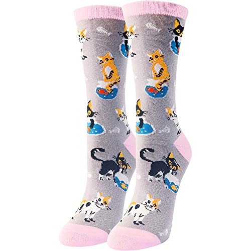 Women's Crazy Thick Gray Cute Cat Socks Gifts For Cat Lovers