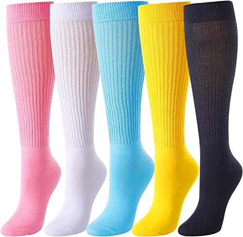 5 Pairs Fun Cute Colorful Slouch Socks for Women Girls, Scrunch Socks Women, Fashion Vintage 80s Gifts, 90s Gifts, Cotton Long High Tube Socks, Extra Tall Heavy Socks