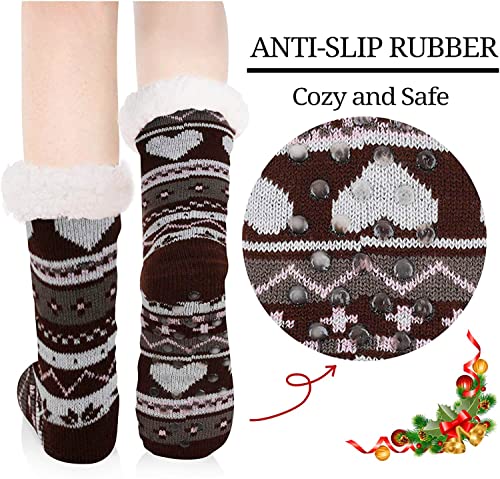 Fuzzy Cozy Fluffy Socks with Grips for Women Girls, Winter Cabin