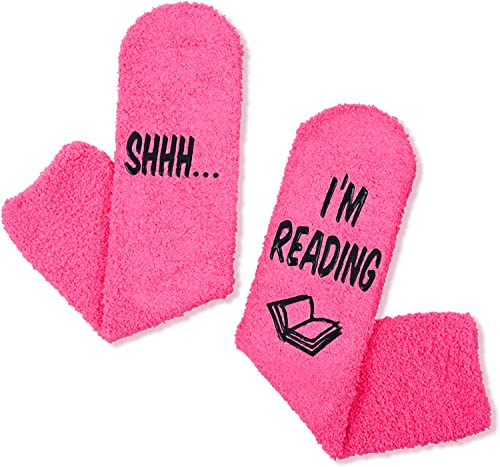Women Reading Socks, Book Lovers Gifts, Fluffy Fuzzy Slipper Warm Cozy Socks, School Socks Gift for Students