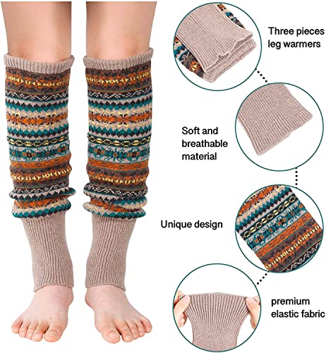 Cozy Leg Warmers Black Wool Trendy Striped Socks Gifts-3 Pack