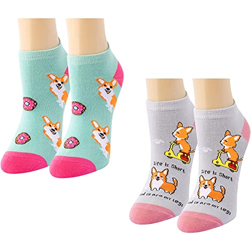 Women's Stylish Low Cut Ankle Thick Crew Funny Corgi Socks Gifts-2 Pack