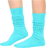 Funny Blue Socks for Women Teen Girls, Blue Slouch Socks, Blue Scrunch Socks, Thick Long High Knit Socks, Gifts for the 80s 90s, Vintage Solid Color Socks