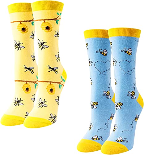 2 Pairs Women's Bee Socks Bee Gifts For Bee Lovers Mom Women
