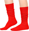 Funny Red Socks for Women Teen Girls, Red Slouch Socks, Red Scrunch Socks, Thick Long High Knit Socks, Gifts for the 80s 90s, Vintage Solid Color Socks