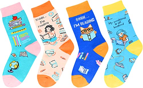 Kids' Funny Cute Book Socks for Students-4 Pack