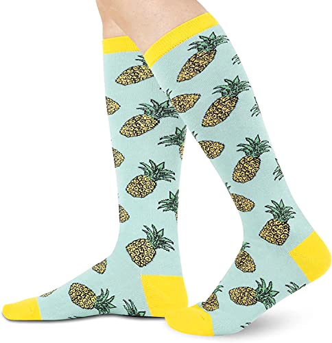 Women's Knee Hig Knit Pineapple Socks Gifts for Pineapple Lovers