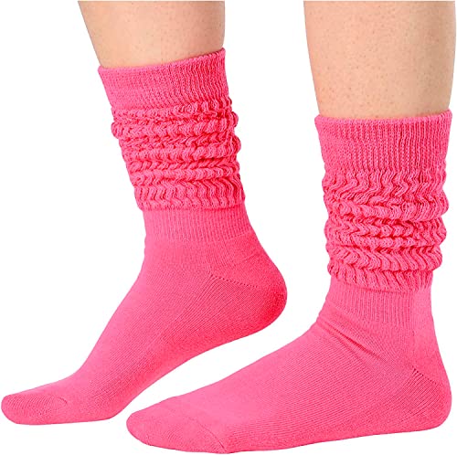 Funny Dark Pink Socks for Women Teen Girls, Dark Pink Slouch Socks, Dark Pink Scrunch Socks, Thick Long High Knit Socks, Gifts for the 80s 90s, Vintage Solid Color Socks