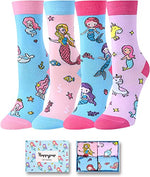 Toddler Girls Crazy Crew Wacky Mermaid Socks Gifts for Mermaid Lovers-4 Pack