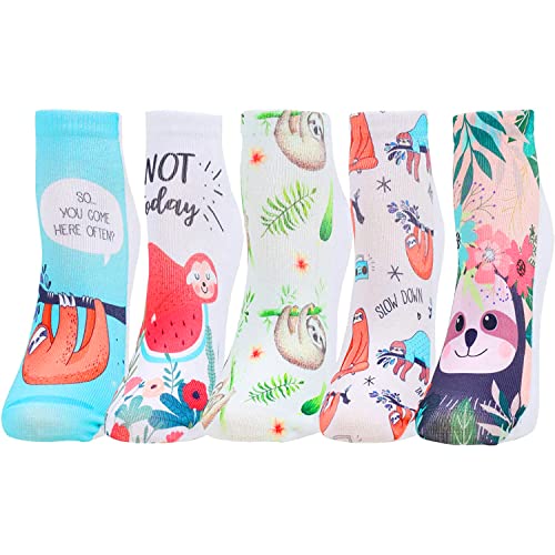 Women's Crazy Low Cut Ankle Crew Unique Sloth Socks Gifts for Sloth Lovers-5 Pack