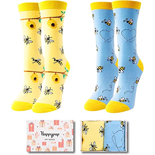 2 Pairs Women's Bee Socks Bee Gifts For Bee Lovers Mom Women