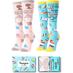Women's Funny Knee High Long Knit Unique Book Socks Gifts for Book Lovers-2 Pack