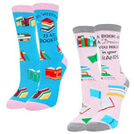 Women's Novelty Crazy Book Socks Gifts for Students-2 Pack