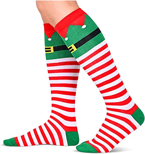 Women's Crazy Knee High Long Knit Cozy Elf Socks Christmas Gifts