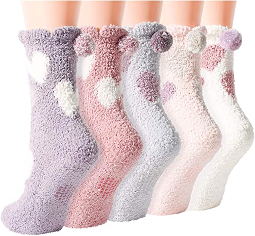 5Pairs Men's Fuzzy Socks with Grippers Winter Fluffy Slipper Socks Cozy  Warm Non Slip Plush Sleeping Footies Bed Socks