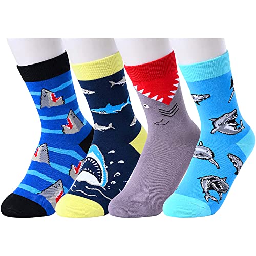 4 Pairs Fun Shark Gifts for Boys Gifts for Kids Who Love Shark Cute Boy's Shark Socks, Gift for 4-7 Years Old Boys