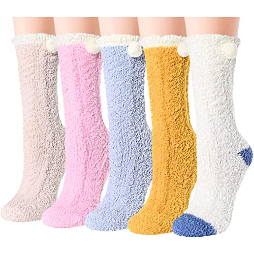 Cozy Gifts for Women, Warm Cozy Socks, Colorful Indoors Slipper Socks, Women's Fluffy Socks, Fuzzy Socks for Girls 5 Pairs