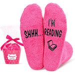 Women Reading Socks, Book Lovers Gifts, Fluffy Fuzzy Slipper Warm Cozy Socks, School Socks Gift for Students