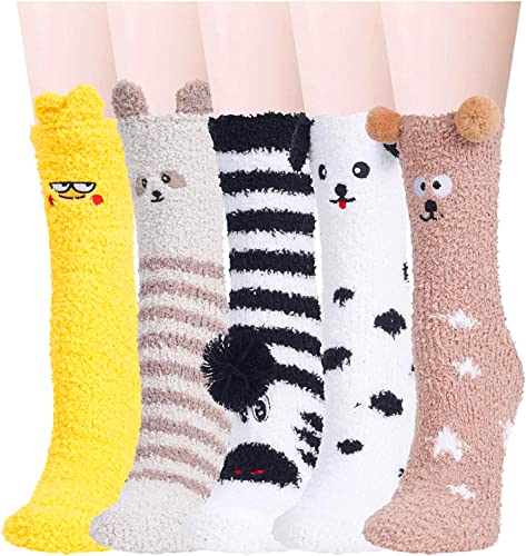 Women's Fuzzy Slipper Socks With Grippers Cozy Warm Cute Animal