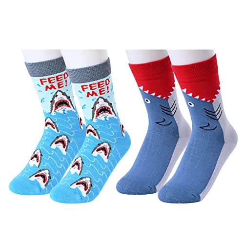 Boy's Novelty Funny Shark Socks Gifts for Shark Lovers-2 Pack