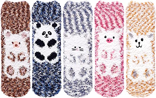 Women's Novelty Cute Fuzzy Non-Slip Fluffy Slipper Animal Socks Gift Box