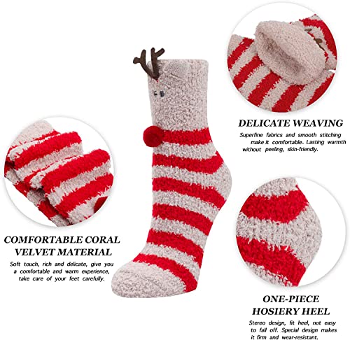 5 Pack Christmas Fuzzy Socks Cozy Gifts for Women Girls Cute Fluffy Winter Warm Slipper Socks