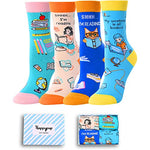 Kids' Funny Cute Book Socks for Students-4 Pack