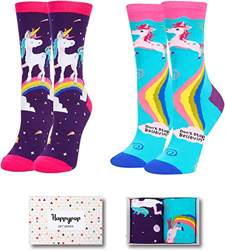 Women's Cute Thick Crew Fashion Unicorn Socks Gifts for Unicorn Lovers-2 Pack