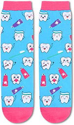 Women's Funny Blue Cute Teeth Socks Dental Hygienist Gifts